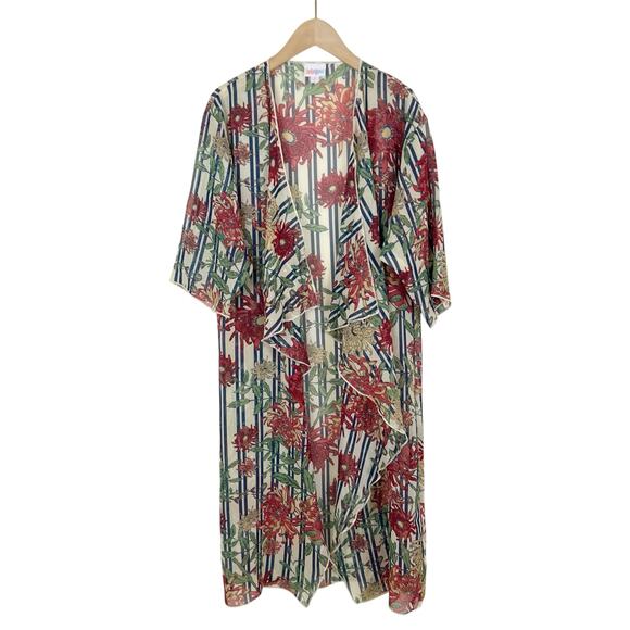 Lularoe Shirley Kimono Stripes and Floral Print Size Small - Picture 1 of 6